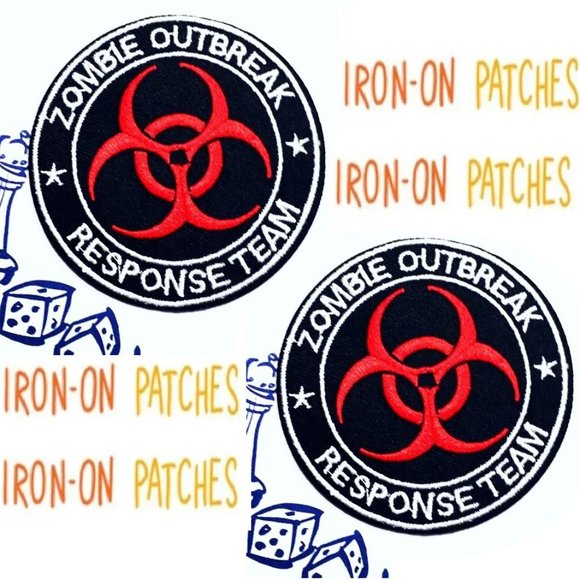 2PCS ZOMBIE OUTBREAK BADGES RESPONSE TEAM IRON ON PATCHES CIRCLE ROUND APPLIQUES - Picture 1 of 4
